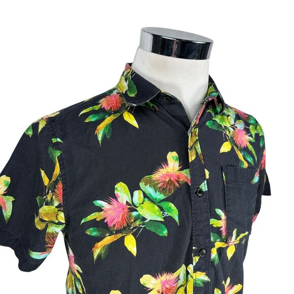 Roark Scholar La Selva Shirt Mens Small Black Floral Tropical Button Up Hawaiian - Picture 2 of 10